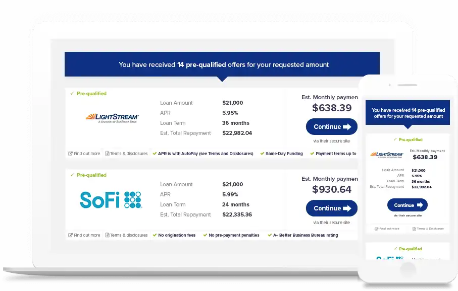 Memorial Funding financing options showing pre-qualified loan offers